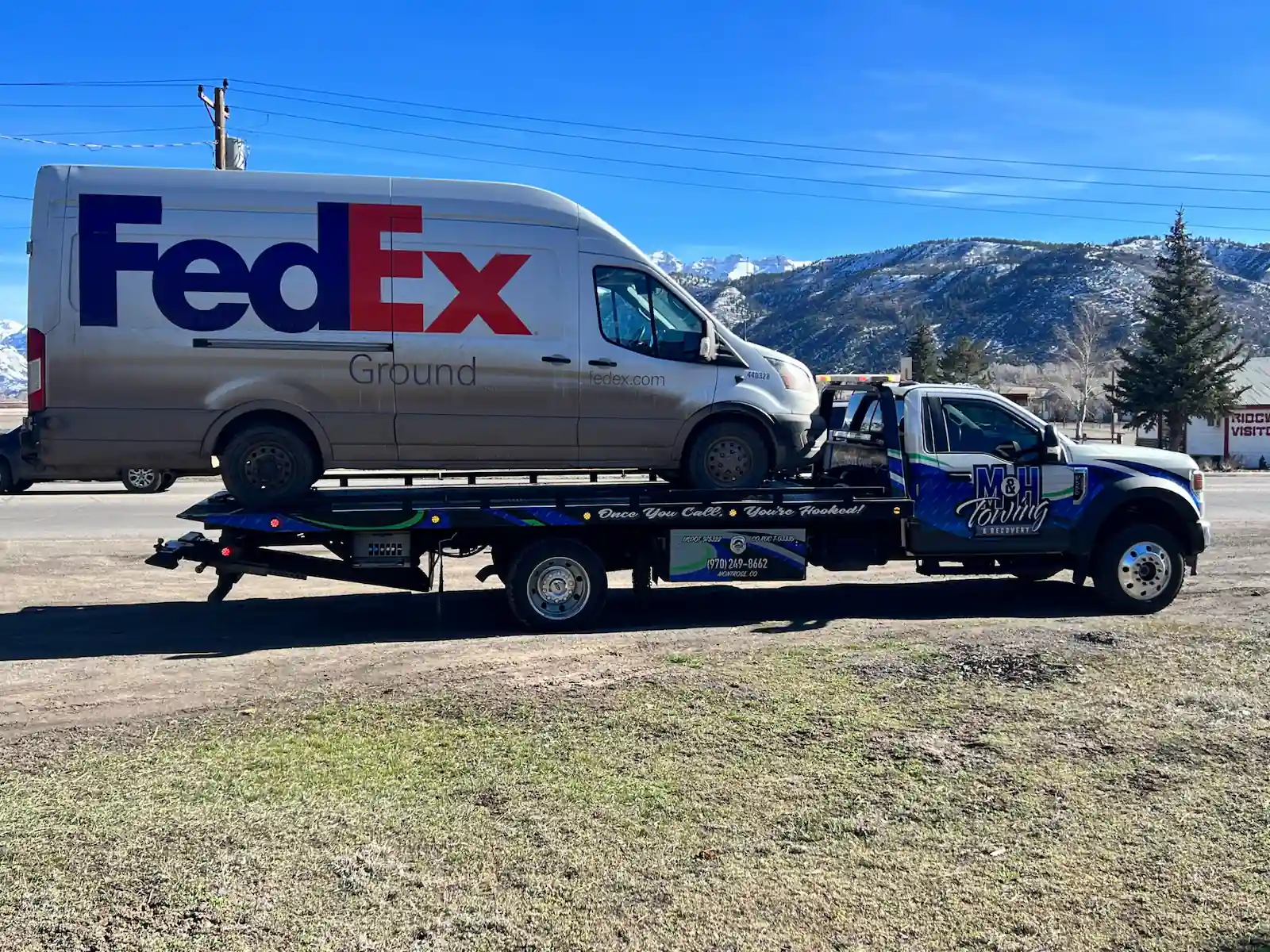 M&H Towing and Recovery towing a FedEx Truck that is broke down in Montrose, Colorado